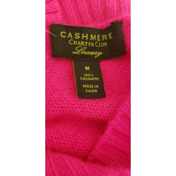 NEW CHARTER CLUB LUXURY CASHMERE FAUX-PEARL DOUBLE V-NECK SWEATER MEDIUM FUCHSIA - Picture 7 of 8
